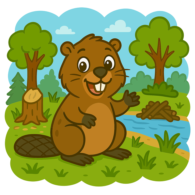 Free cute beaver cartoon beaver happy beaver vector