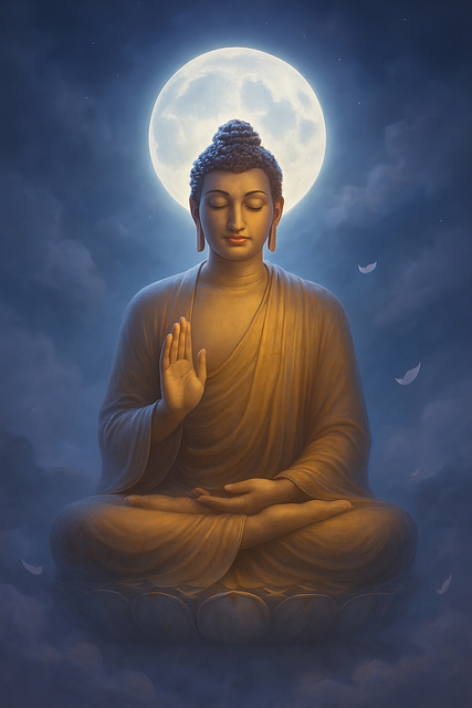 Free buddha meditation full moon illustration
