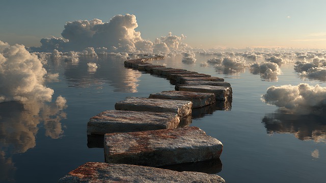 Weg, Stein, Wasser, Wolken, Himmel