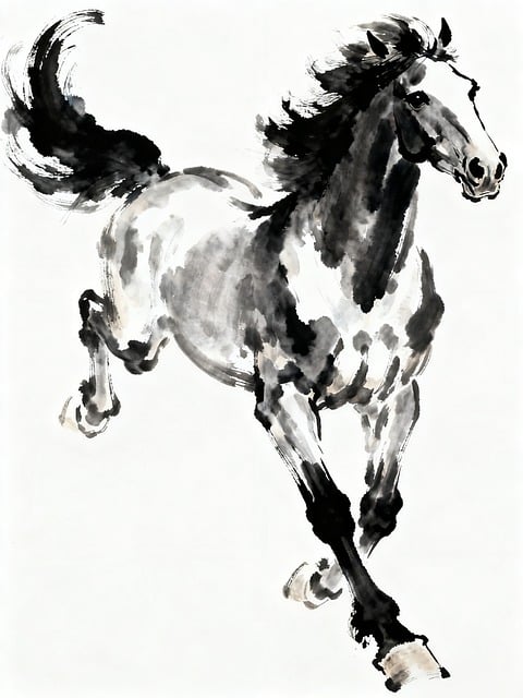 Free horse galloping ink drawing illustration