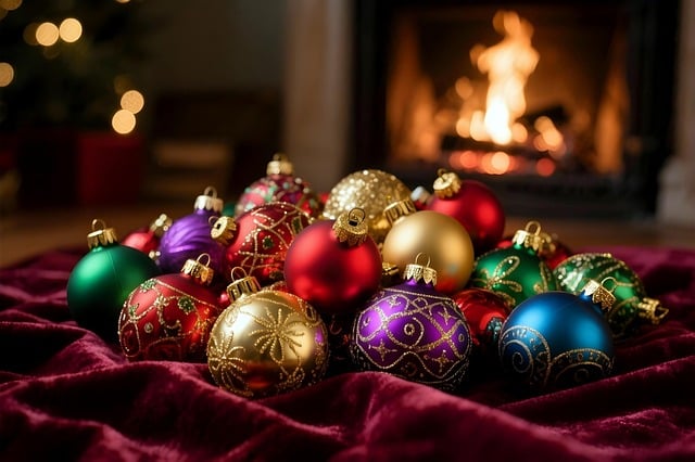 Free christmas ornaments fireplace baubles illustration