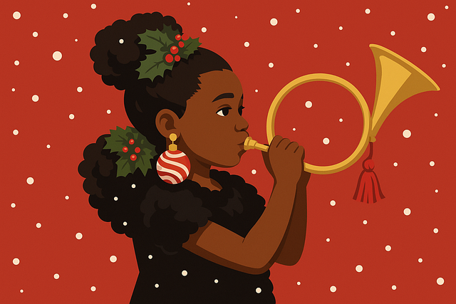 Free christmas girl illustration holiday horn art festive portrait vector
