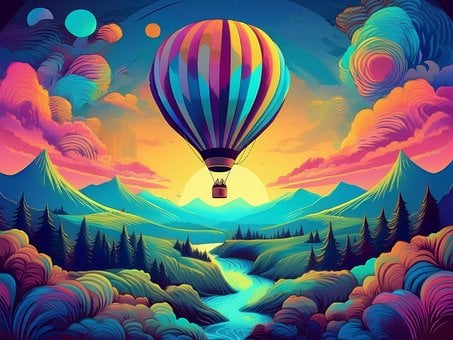 Fantasi, Varmluftballon, Landskab, Natur