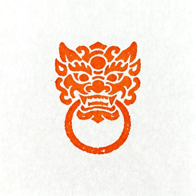 Free lion head red ink stamp illustration
