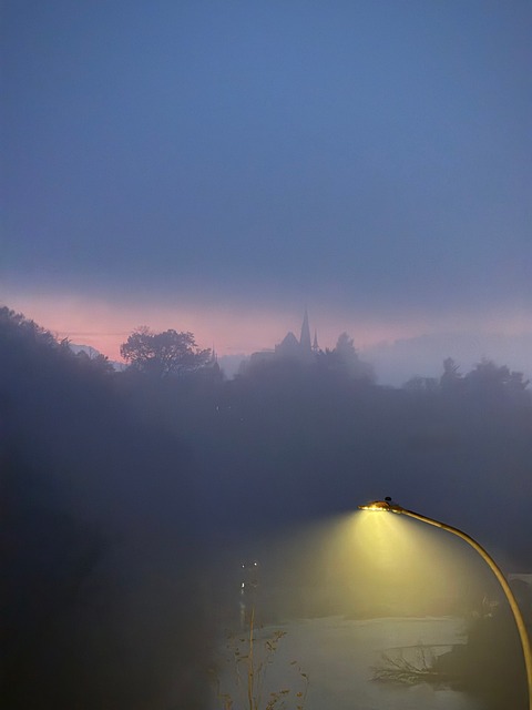 Herbst, Nebel, Abend, Straßenlaterne