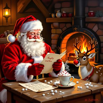 Navidad, Papá Noel, Rudolph, Chimenea
