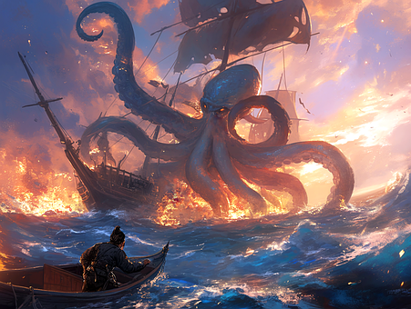 Kraken, Båd, Blæksprutte, Natur, Forlis