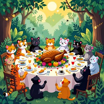 Selva, Reunión De Animales, Cena, Niño