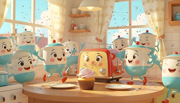 Fiesta, Cocina, Animación, Tostadora