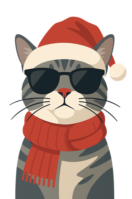 Free christmas cat illustration cool cat sunglasses santa hat cat vector
