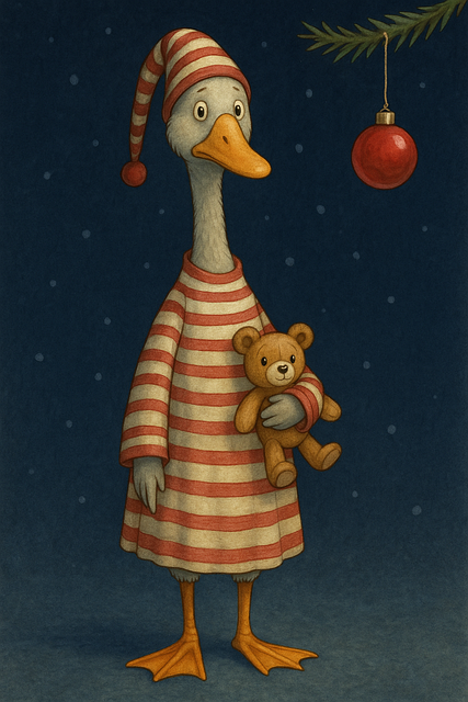 Free christmas goose illustration cute goose art cartoon bird in pajamas vector