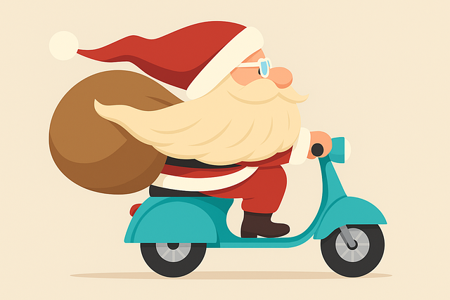 Free christmas santa claus scooter vector