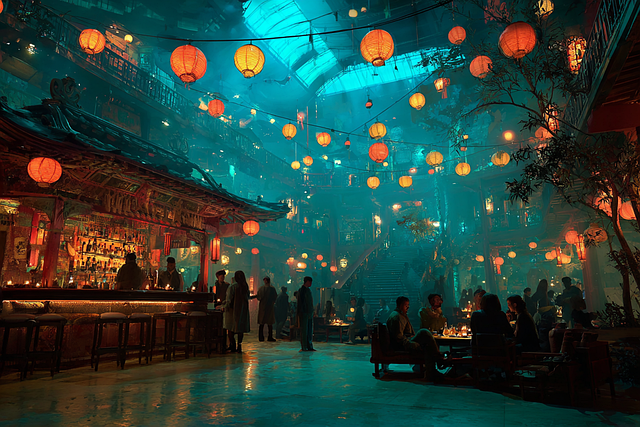 Free lanterns night booths illustration