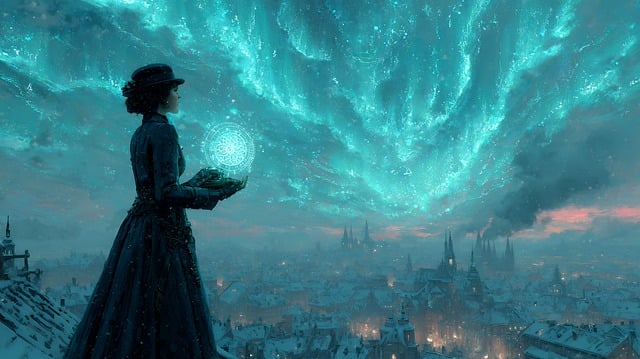 Free woman orb city illustration