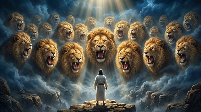 Free daniel in the lion's den biblical art digital painting illustration