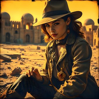 Mujer, Retrato, Sombrero, Desierto