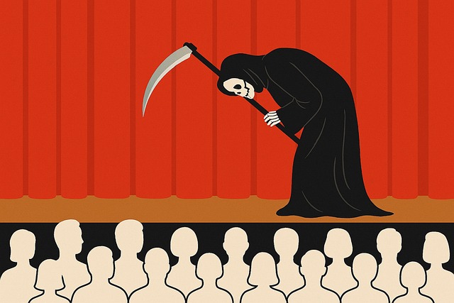 Free minimalist illustration grim reaper bowing stage scene illustration