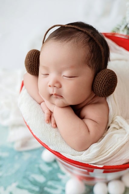 christmas, baby, tree, nature, cute, cold, cap, rest, basket, blanket, earmuffs, sleeping, joyful, sweet, peaceful, winter, newborn, muted, clothed, sign, portrait, blend