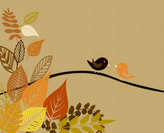 Free fall foliage leaves birds illustration