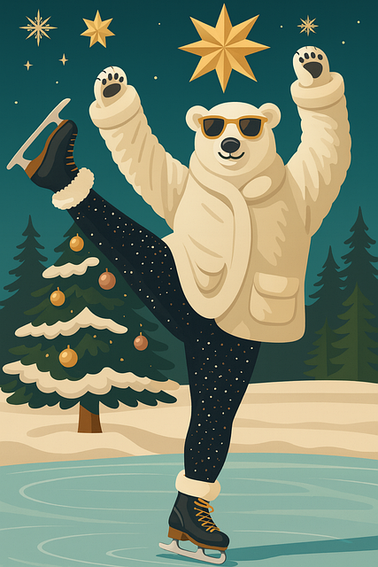 Free polar bear ice skating christmas bear vector