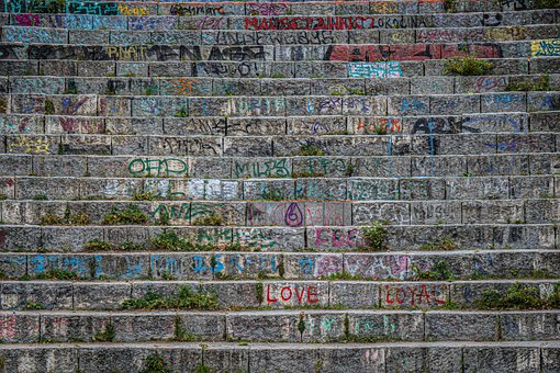 Berlin, Mauerpark, Treppe, Graffity