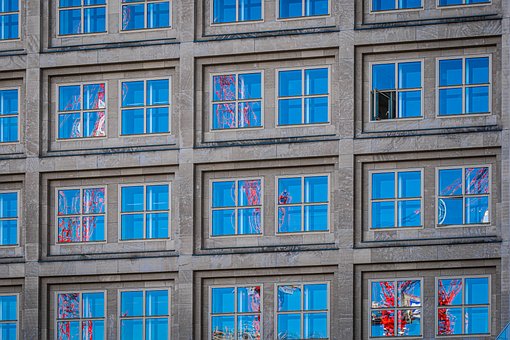 Architektur, Fenster, Rot, Blau, Spiegel