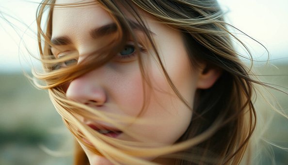 Mädchen, Wind, Haare, Porträt, Schönheit