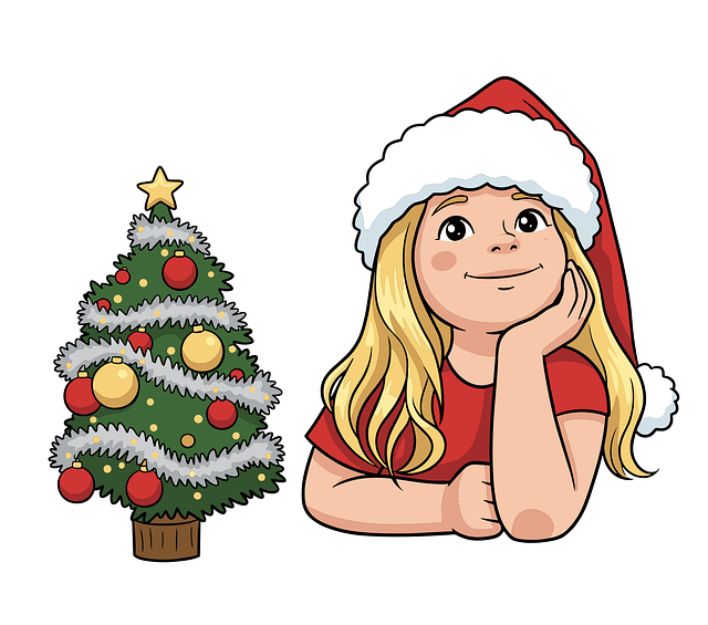 Free girl with christmas tree festive girl holiday illustration illustration