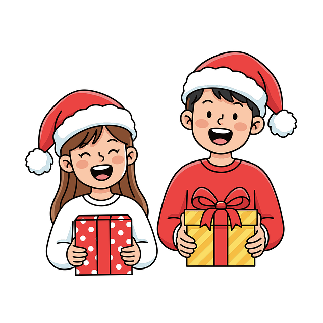 Free kids with gifts christmas children festive kids vector