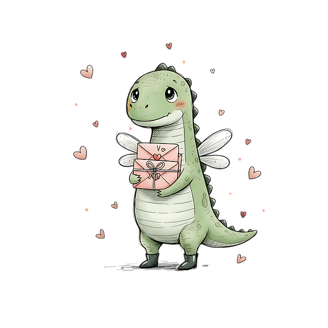 Free dinosaur cartoon valentine illustration