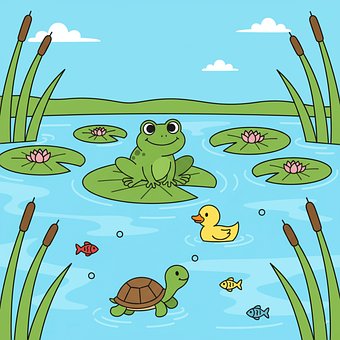 Dam, Frø, Skildpadde, And, Vandrødder