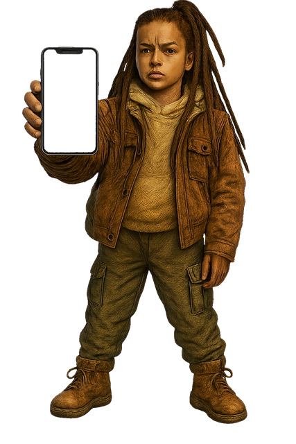 Free realistic illustration kid character smartphone mockup vector