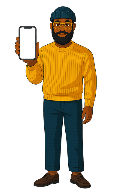 Free man illustration smartphone mockup blank screen vector