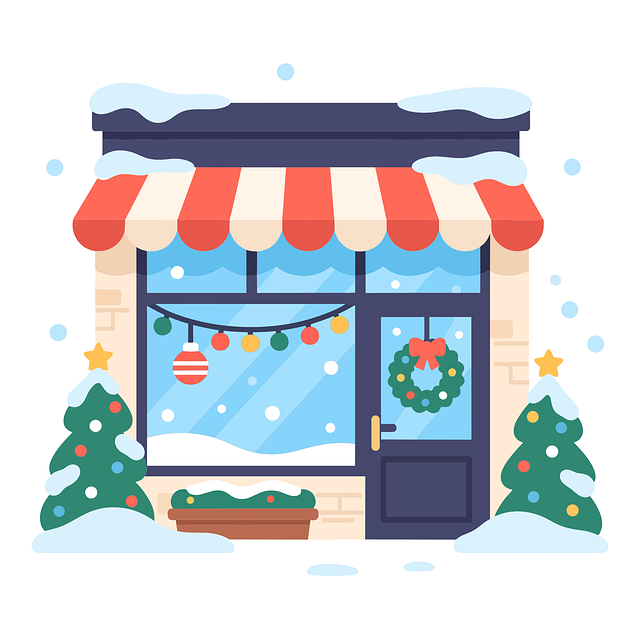 Free christmas shop holiday storefront festive window display illustration