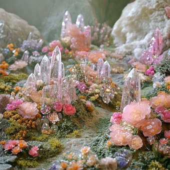 Magia, Cristal, Flores, Piedra, Rosado