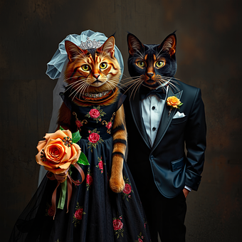 Free Anthropomorphic Cats Wedding illustration and picture