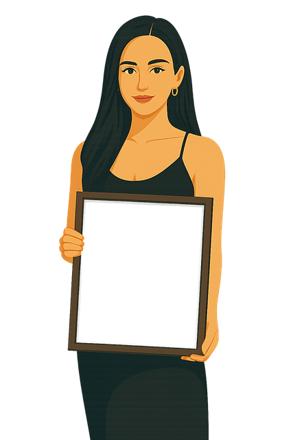 Free woman illustration blank sign frame mockup vector