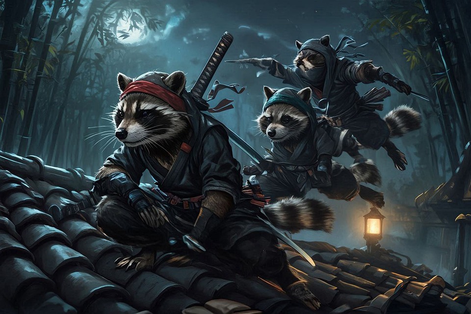 Tableau Animaux Raton Laveur Ninja