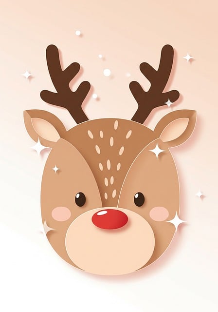 Free cute reindeer paper cut christmas art illustration