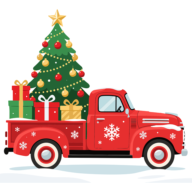 Free christmas truck red vintage truck holiday pickup truck vector