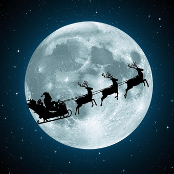 Papai Noel, Trenó, Lua, Silhueta