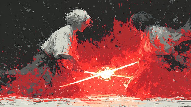 Free people facing red illustration