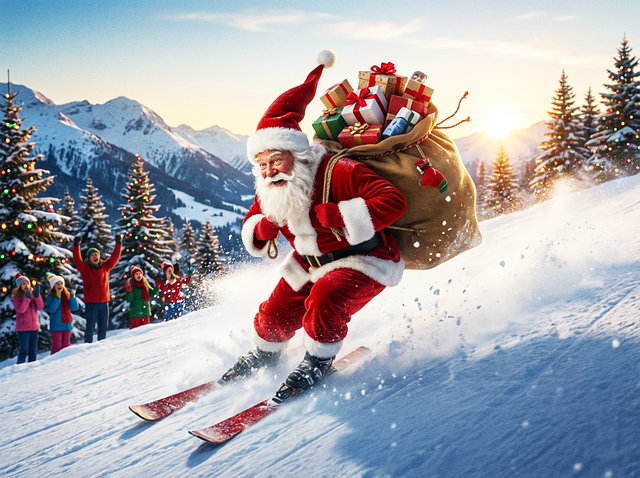 Weihnachtsmann, Weihnachten, Skifahren
