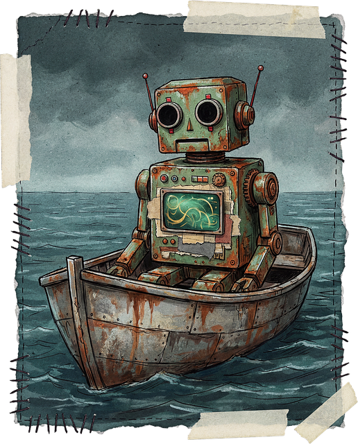 Free vintage robot canoe illustration