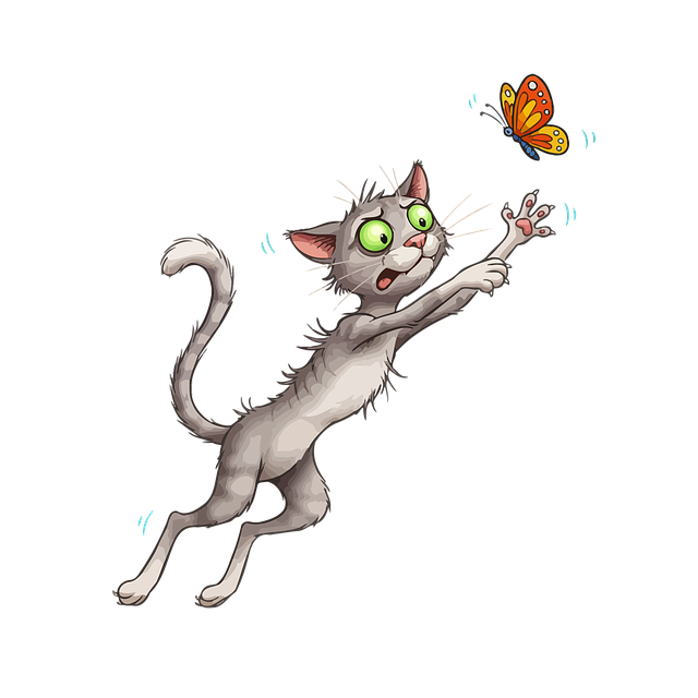 Free cat butterfly cartoon illustration