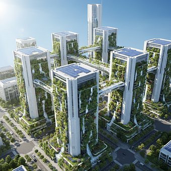 Öko, Grün, Stadt, Gebäude, Architekt
