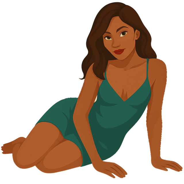 Free stylized character teal dress cartoon woman vector