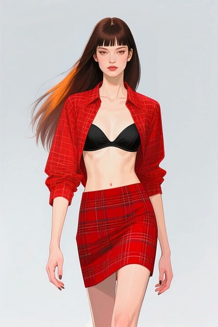 Free fashion red plaid plaid mini skirt illustration