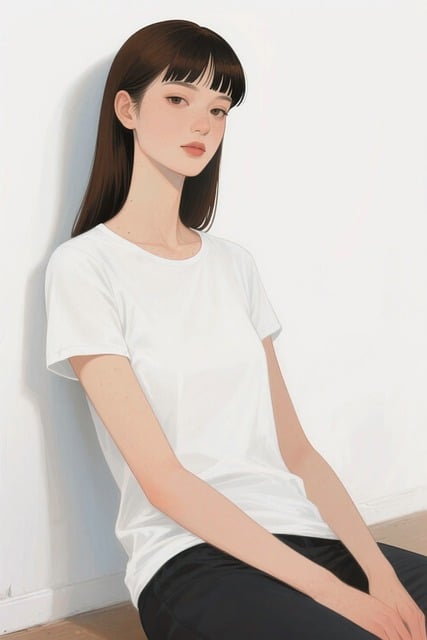 Free portrait white t-shirt black pants illustration