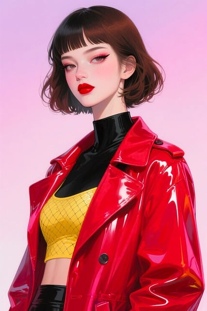Free portrait short bob red lips illustration